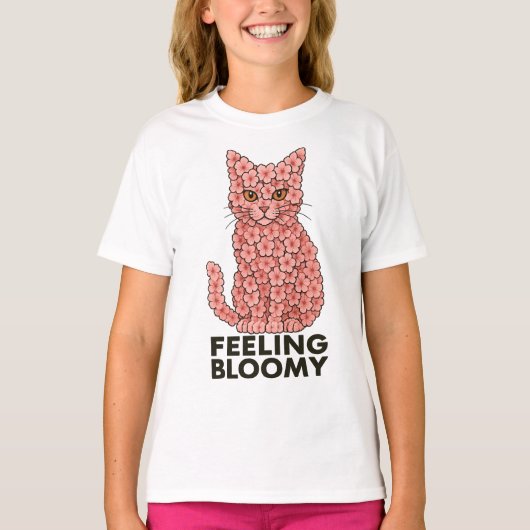 桜の花感じネコの膨張 Tシャツ (正面)