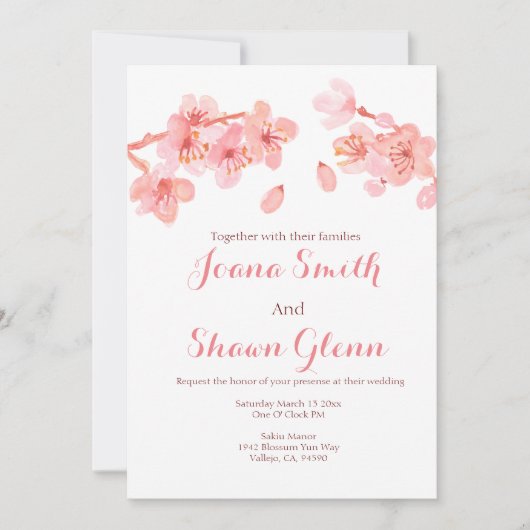 桜の花柄の結婚式招待状 招待状 (正面)