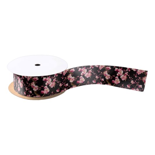 桜の花柄 サテンリボン (リール)