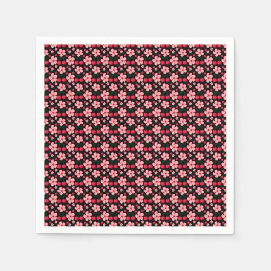 桜の花柄 ピンクの花 スタンダードカクテルナプキン (正面)