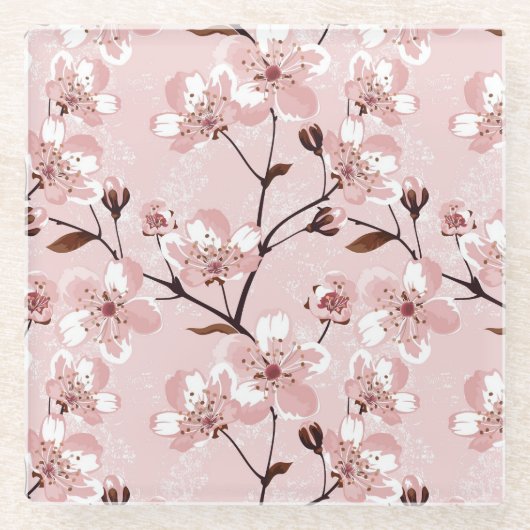 桜の花模様 ガラスコースター (正面)