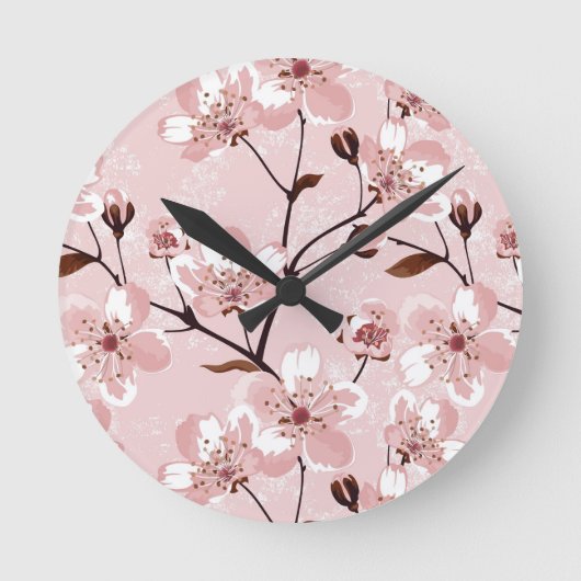 桜の花模様 ラウンド壁時計 (正面)
