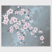 桜の花 くすみピンク ブルー ラッピングペーパー (フラット)