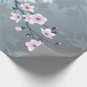 桜の花 くすみピンク ブルー ラッピングペーパー (角)