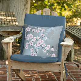 桜の花 くすんだピンク ブルー クッション