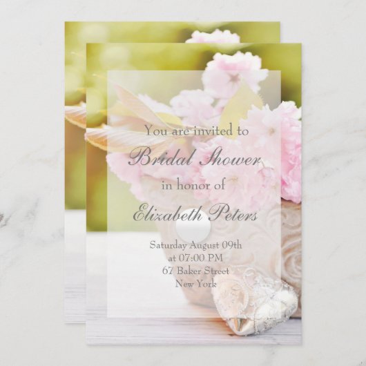 桜の花-ピンクの花のウェディング 招待状 (正面/裏面)