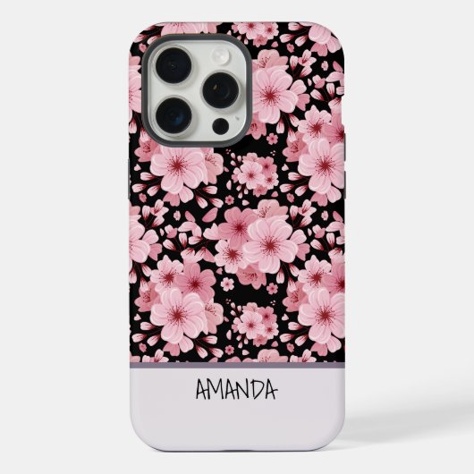 桜の花 ピンクの花柄 カスタムネーム iPhoneケース (裏面)