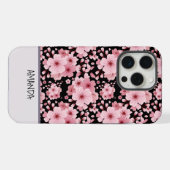 桜の花 ピンクの花柄 カスタムネーム iPhoneケース (裏面横)