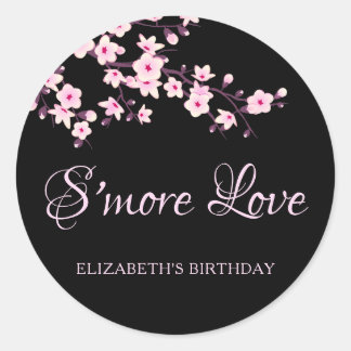 桜の花 ピンク ブラック Smore Love ラウンドシール