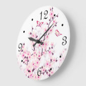 桜の花 ピンク 白い数字 ラージ壁時計 (傾斜)