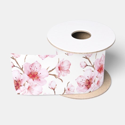 桜の花 ピンク 白 サテンリボン (リール)
