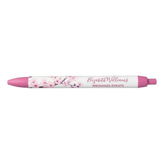 桜の花 ピンク 白 ビジネス 黒ボールペン (正面)