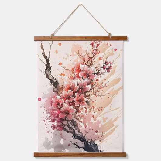 桜の花 ピンク 赤 水彩 花 花模様 吊り下げ型タペストリー (正面)