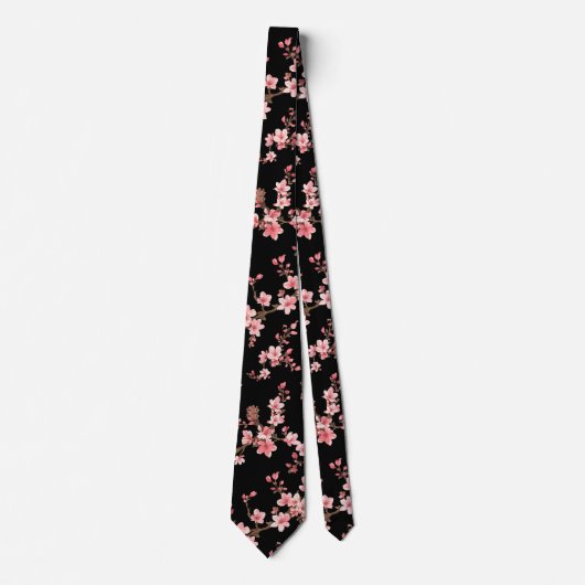 桜の花 フラワー ブラッシュピンク 黒 ネクタイ (正面)