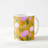 桜の花 フローラルグリーン柄 イエロー ピンク コーヒーマグカップ (正面右)