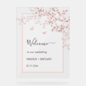 桜の花 ブライダル ウェディング 透明 ピンク アクリルサイン (正面)