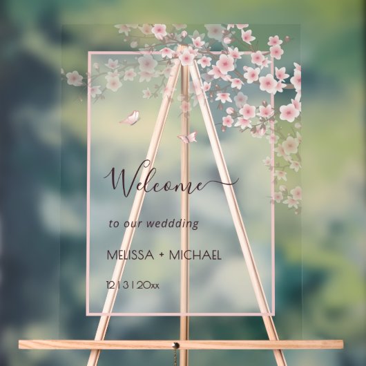 桜の花 ブライダル ウェディング 透明 ピンク アクリルサイン (ニュートラル)