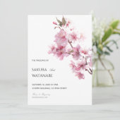 桜の花 ブラッシュピンクの日本式ウェディング 招待状 (スタンド正面)