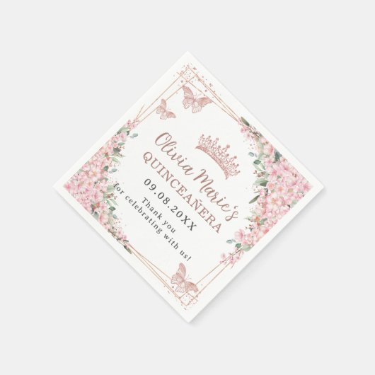 桜の花 ローズゴールドの蝶 キンチャネラ スタンダードカクテルナプキン (角)