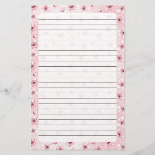 桜の花、文房具 サイズ: 5.5" x 8.5" 便箋 (正面)