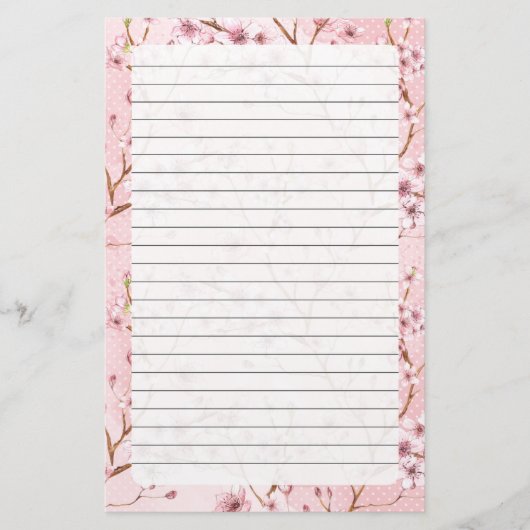 桜の花、文房具 サイズ: 5.5" x 8.5" 便箋 (正面)