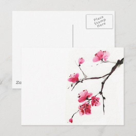 桜の花。春。墨と筆。 ポストカード (正面/裏面)
