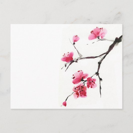 桜の花。春。墨と筆。 ポストカード (正面)
