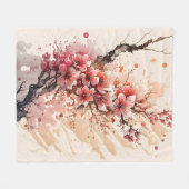 桜の花 水彩の花 ピンク 赤 フラワー フリースブランケット (正面(横))