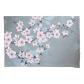 桜の花 淡いピンク スレートブルー 花 枕カバー (正面左)