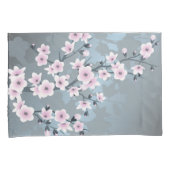 桜の花 淡いピンク スレートブルー 花 枕カバー (正面右)