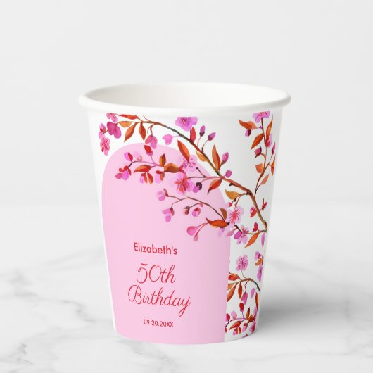 桜の花 誕生日 紙コップ (正面)