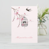 桜の花、鳥かご、結婚式、招待 招待状 (スタンド正面)