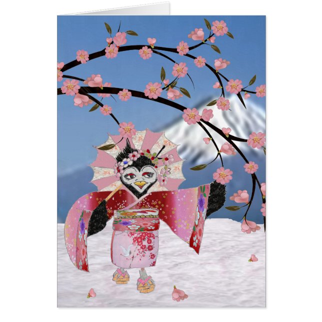 桜の芸者と雪の桜と鳥 (正面)