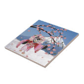 桜の芸者と雪の桜と鳥 タイル (側面)