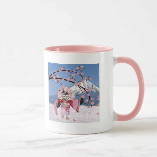 桜の芸者と雪の桜と鳥 マグカップ (右)