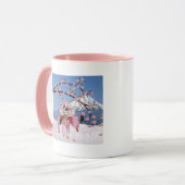 桜の芸者と雪の桜と鳥 マグカップ (正面左)