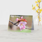 桜の芽と花、緑、ベージュの背景 カード (黄色い花)