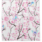 桜の蝶虹色のエレガントなピンク シャワーカーテン (正面)