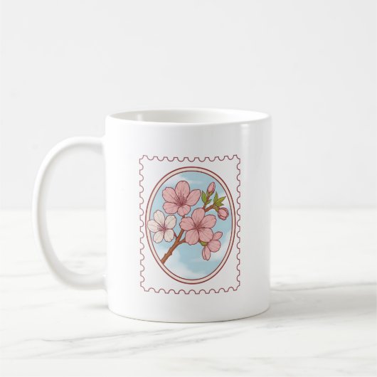 桜の郵便切手イラスト コーヒーマグカップ (左)