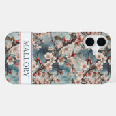 桜の青緑モノグラムプリント iPhoneケース (裏面横)