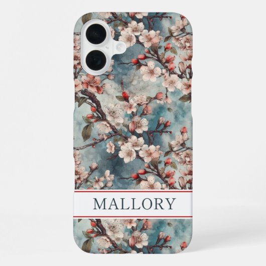 桜の青緑モノグラムプリント iPhoneケース (裏面)