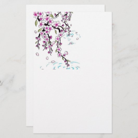 桜の静止した紙 便箋 (正面/裏面)