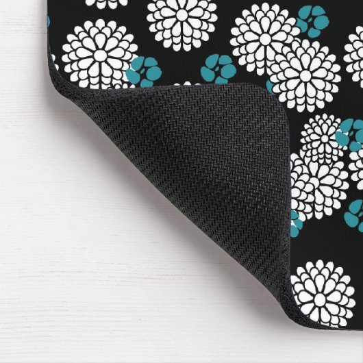 桜の黒く青い花の花柄パターン マウスパッド (コーナー)