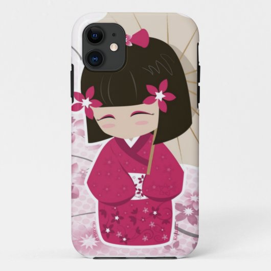 桜のKokeshiのかわいい人形 Case-Mate iPhoneケース (裏面)