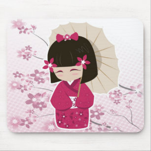 桜のKokeshiの人形 マウスパッド