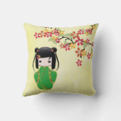 桜のKokeshiの人形、枕 クッション (裏面)
