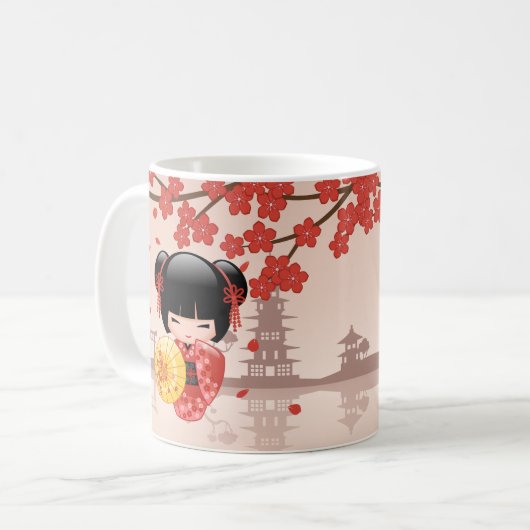 桜のKokeshiの赤い人形-日本のな芸者 コーヒーマグカップ (正面左)