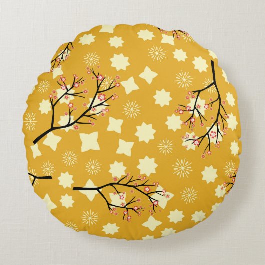 桜エレガンス中国の：フローラルパターン。 ラウンドクッション (正面)