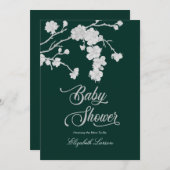 桜エレガントさくらんぼ咲き赤ちゃんシャワーグリーン 招待状 (正面/裏面)