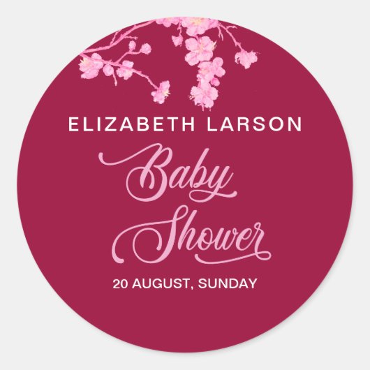 桜エレガントさくらんぼ咲き赤ちゃんシャワー ラウンドシール (正面)